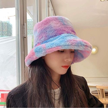 JUMISEE Fuzzy Tie Dye Winter Bucket Hat for Women