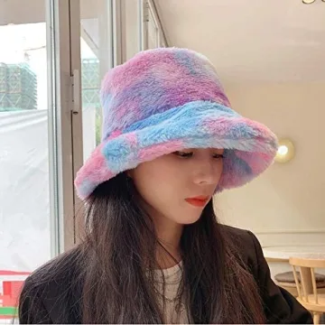 JUMISEE Fuzzy Tie Dye Winter Bucket Hat for Women