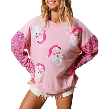 Glkaend Women’s Santa Christmas Hoodie with Sparkly Sequins
