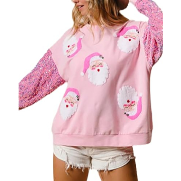 Glkaend Women’s Santa Christmas Hoodie with Sparkly Sequins