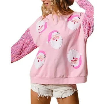 Glkaend Women’s Santa Christmas Hoodie with Sparkly Sequins