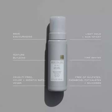 Kristin Ess Hair Sea Salt Air Dry Mousse for Volume + Texture - Styling Product For Wavy + Curly Hair, Light Hold, For Fine to Medium Hair, Non-Sticky, Vegan, 6.7 fl oz