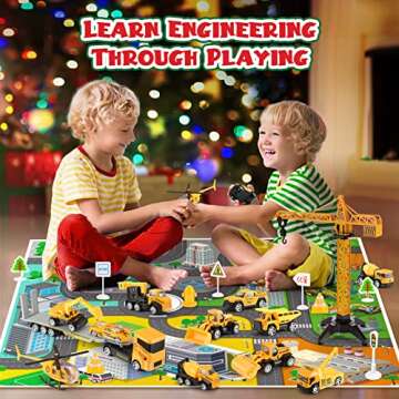 Advent Calendar: Alloy Construction Engineering Vehicle Toy Sets Plus 2 Mats, Christmas Gifts Toys for 3-8 Year Old Boy, Stocking Stuffer Christmas Countdown for Boys| Toddler| Kids (yellow)