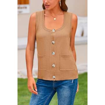 PRETTYGARDEN Women's 2024 Spring Vests Sleeveless Button Down Knitted Tank Tops Casual Y2K Sweater Top Blouse with Pockets