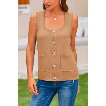 PRETTYGARDEN Women's 2024 Spring Vests Sleeveless Button Down Knitted Tank Tops Casual Y2K Sweater Top Blouse with Pockets
