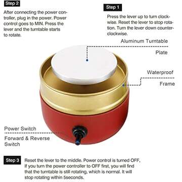 Toolly Mini Electric Pottery Wheel Machine Small Pottery Forming Machine with Tray for DIY Ceramic Work Clay Art Craft (Red)