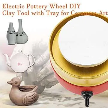 Toolly Mini Electric Pottery Wheel Machine Small Pottery Forming Machine with Tray for DIY Ceramic Work Clay Art Craft (Red)