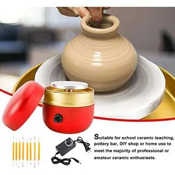 Toolly Mini Electric Pottery Wheel Machine Small Pottery Forming Machine with Tray for DIY Ceramic Work Clay Art Craft (Red)