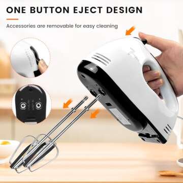 JanQee 7-Speed Electric Hand Mixer with 6 Steel Accessories Balloon Whisk Dough Hook Flat Beater, Handheld Kitchen Mixer for Whipping Mixing Cookies Cakes Eggs Dough