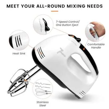 JanQee 7-Speed Electric Hand Mixer with 6 Accessories