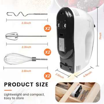 JanQee 7-Speed Electric Hand Mixer with 6 Steel Accessories Balloon Whisk Dough Hook Flat Beater, Handheld Kitchen Mixer for Whipping Mixing Cookies Cakes Eggs Dough