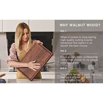 AZRHOM Large Walnut Wood Cutting Board for Kitchen 18x12 (Gift Box) with Juice Groove Handles Non-slip Mats Thick Reversible Butcher Block Chopping Board Cheese Charcuterie Boardrd