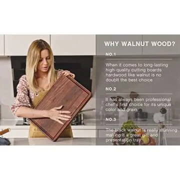 AZRHOM Large Walnut Wood Cutting Board for Kitchen 18x12 (Gift Box) with Juice Groove Handles Non-slip Mats Thick Reversible Butcher Block Chopping Board Cheese Charcuterie Boardrd