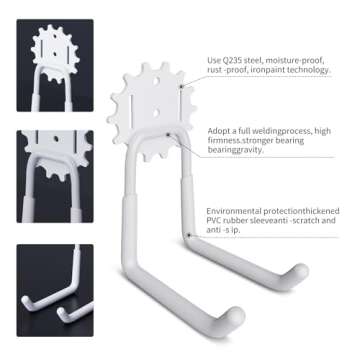 Vehookin Garage Hooks 10 Pack, Heavy Duty Steel Tool Wall Storage Hooks with Anti-Slip Coating, Wall Mount Holder for Bike, Ladder and Garden Tools (Gear Hook 10 White)