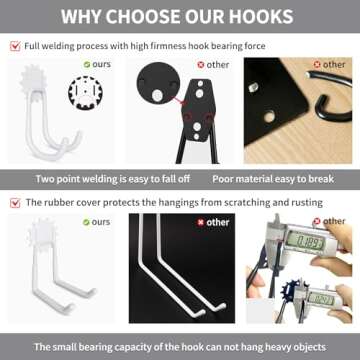 Vehookin Garage Hooks 10 Pack, Heavy Duty Steel Tool Wall Storage Hooks with Anti-Slip Coating, Wall Mount Holder for Bike, Ladder and Garden Tools (Gear Hook 10 White)