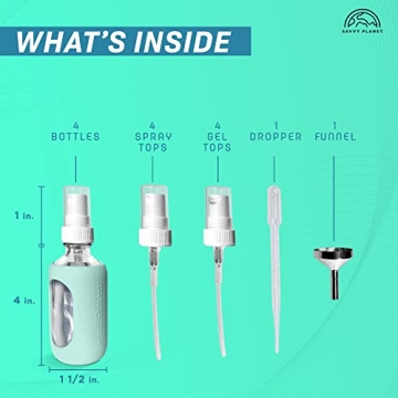 Savvy Planet 2oz Glass Spray Bottle Set with Sleeves - 4 Pack