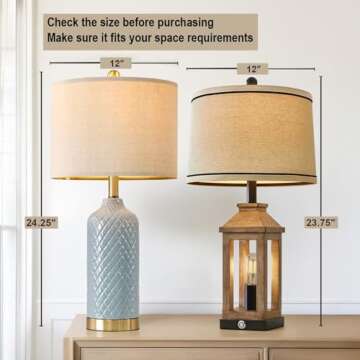 G-SAFAVA 24.25" Modern Ceramic Blue Table Lamps Set of 2 for Living Room, Farmhouse, Bedside, Coastal Bedroom, Side & End Tables