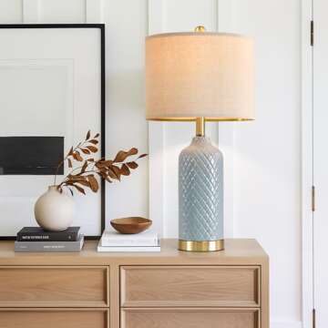 G-SAFAVA 24.25" Modern Ceramic Blue Table Lamps Set of 2 for Living Room, Farmhouse, Bedside, Coastal Bedroom, Side & End Tables