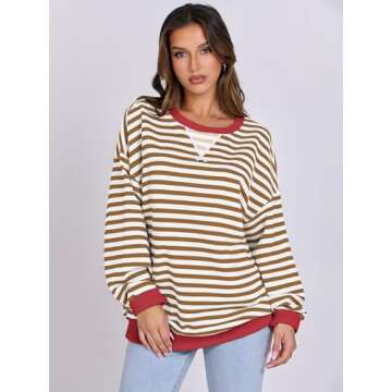 ANRABESS Women Striped Oversized Sweatshirt Long Sleeve Crewneck Shirts 2025 Fall Fashion Pullover S...