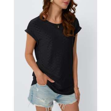 AUTOMET Womens Tops Short Sleeve T-Shirts Eyelet Embroidery Blouse Dressy Causal Spring Summer Vacation Fashion 2025 Trendy Comdy Clothes Black S