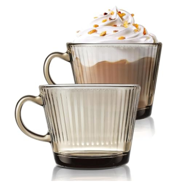 Joeyan Amber Aesthetic Glass Coffee Mugs – Elegant 2 Pack