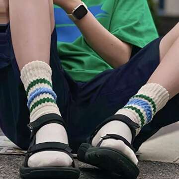 Fszsaa Fun Novelty Socks For Women Striped Retro Crew Socks Sporty Calf Socks Casual Cotton Socks Wo...