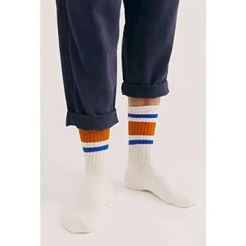 Fszsaa Fun Novelty Socks For Women Striped Retro Crew Socks Sporty Calf Socks Casual Cotton Socks Women