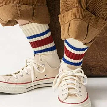 Fszsaa Fun Novelty Socks For Women Striped Retro Crew Socks Sporty Calf Socks Casual Cotton Socks Women