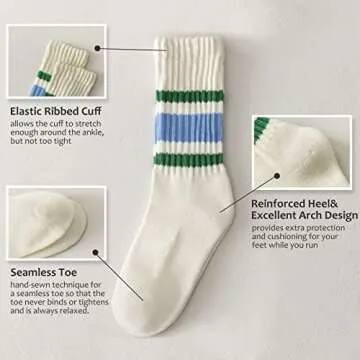 Fszsaa Fun Novelty Socks For Women Striped Retro Crew Socks Sporty Calf Socks Casual Cotton Socks Women