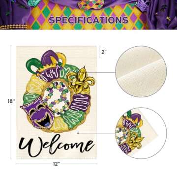 AVOIN Mardi Gras Garden Flag | Double Sided, 12x18 Inch Decoration