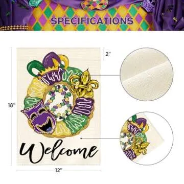 AVOIN Mardi Gras Garden Flag | Double Sided, 12x18 Inch Decoration