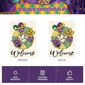 AVOIN Mardi Gras Garden Flag | Double Sided, 12x18 Inch Decoration