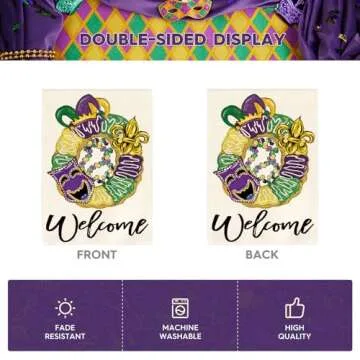 AVOIN Mardi Gras Garden Flag | Double Sided, 12x18 Inch Decoration