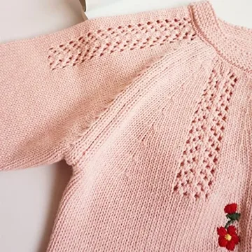 Simplee kids Baby Cardigan Hand Knitted Cardigan with Hand Embroidery Sweater Long Sleeve Baby Girl Coat for Winter and Autumn 3-4T C-Pink