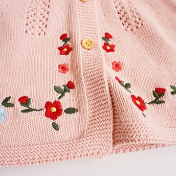 Simplee kids Baby Cardigan Hand Knitted Cardigan with Hand Embroidery Sweater Long Sleeve Baby Girl Coat for Winter and Autumn 3-4T C-Pink