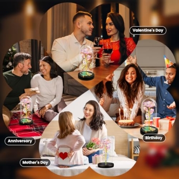 Rose Flower, Gifts for Women,Birthday Gift for Mom,Eternal Artificial Roses with LED Light Glass Cover,Thanksgiving,Valentine's Day