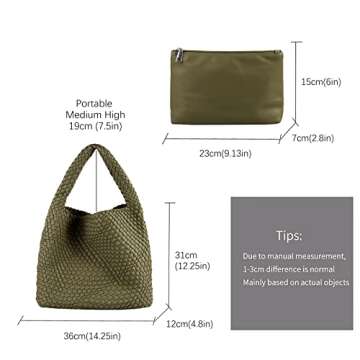 LMKIDS Women Vegan Leather Hand-Woven Tote Handbag Fashion Shoulder Top-handle Bag All-Match Underarm Bag with Purse (Olive Green)