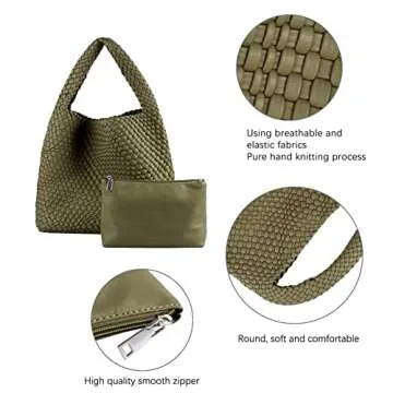 LMKIDS Women Vegan Leather Hand-Woven Tote Handbag Fashion Shoulder Top-handle Bag All-Match Underarm Bag with Purse (Olive Green)