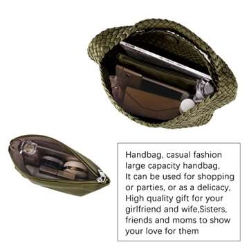 LMKIDS Women Vegan Leather Hand-Woven Tote Handbag Fashion Shoulder Top-handle Bag All-Match Underarm Bag with Purse (Olive Green)
