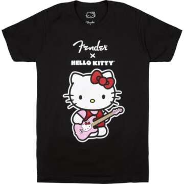 Fender Hello Kitty Front Logo T-Shirt in Black - Size Small