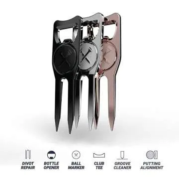 Blue Tees Golf 6-in-1 Premium Divot Tool & Ball Marker - Bottle Opener - Club Tee - Groove Cleaner - Putting Alignment - Designed to Be the Ultimate Tool for the Green - Rose