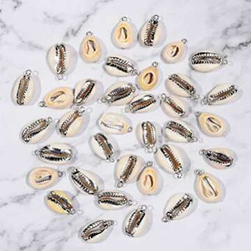 Happyyami Keychain Necklace 12pcs Natural Pendant Gold Plated Cowrie Spiral Conch Shells Charm Beach Jewelry Making Bead DIY Craft Supplies for Neckalce Bracelet Earring Summer Necklace
