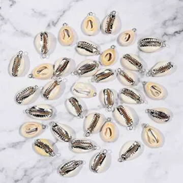 Happyyami Keychain Necklace 12pcs Natural Pendant Gold Plated Cowrie Spiral Conch Shells Charm Beach Jewelry Making Bead DIY Craft Supplies for Neckalce Bracelet Earring Summer Necklace