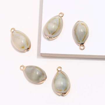 Happyyami Keychain Necklace 12pcs Natural Pendant Gold Plated Cowrie Spiral Conch Shells Charm Beach Jewelry Making Bead DIY Craft Supplies for Neckalce Bracelet Earring Summer Necklace