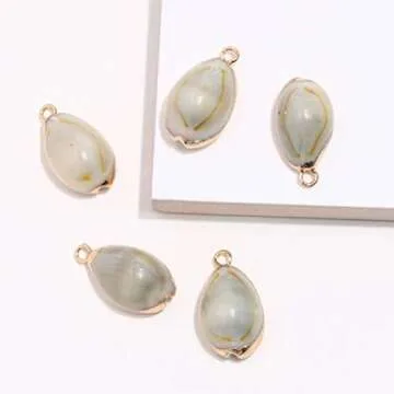 Happyyami Keychain Necklace 12pcs Natural Pendant Gold Plated Cowrie Spiral Conch Shells Charm Beach Jewelry Making Bead DIY Craft Supplies for Neckalce Bracelet Earring Summer Necklace