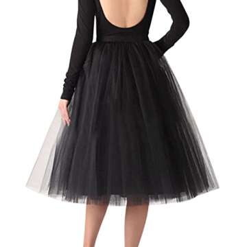 WDPL Women's A Line Short Knee Length Tutu Tulle Prom Party Skirt Small Black