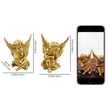 Set of 2 Gold Mini Angels Resin Cherubs Statue Figurine, Indoor Outdoor Home Garden Decoration,Table...