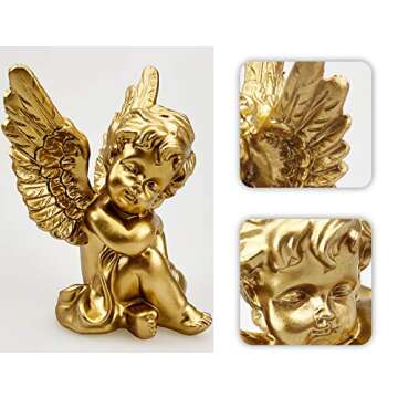 Set of 2 Gold Mini Angels Resin Cherubs Statue Figurine, Indoor Outdoor Home Garden Decoration,Tabletop Decoration, Adorable Angel Sculpture Memorial Statue A Pair (Golden)