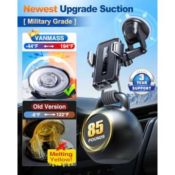 VANMASS 2025 True Upgraded Car Phone Holder, [85+ LBS Strongest Suction] Patent Safety Cell Phone Mo...