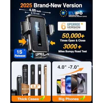 VANMASS 2025 True Upgraded Car Phone Holder, [85+ LBS Strongest Suction] Patent Safety Cell Phone Mount Windshield Dashboard Vent Truck Accessories Stand Cradle for iPhone 16 Pro Max 15 14 13 Android